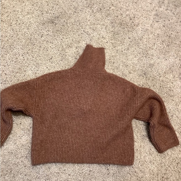 Zara Kids Sweater Size 8 Brown Ribbed Knit 1/4 Zip Pullover Unisex - Picture 2 of 5